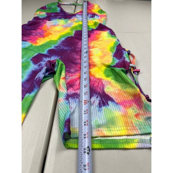 Women's XL Rainbow Tie Dye Sexy Halter Backless Deep V Neck Bodycon Rompers - Picture 7 of 10